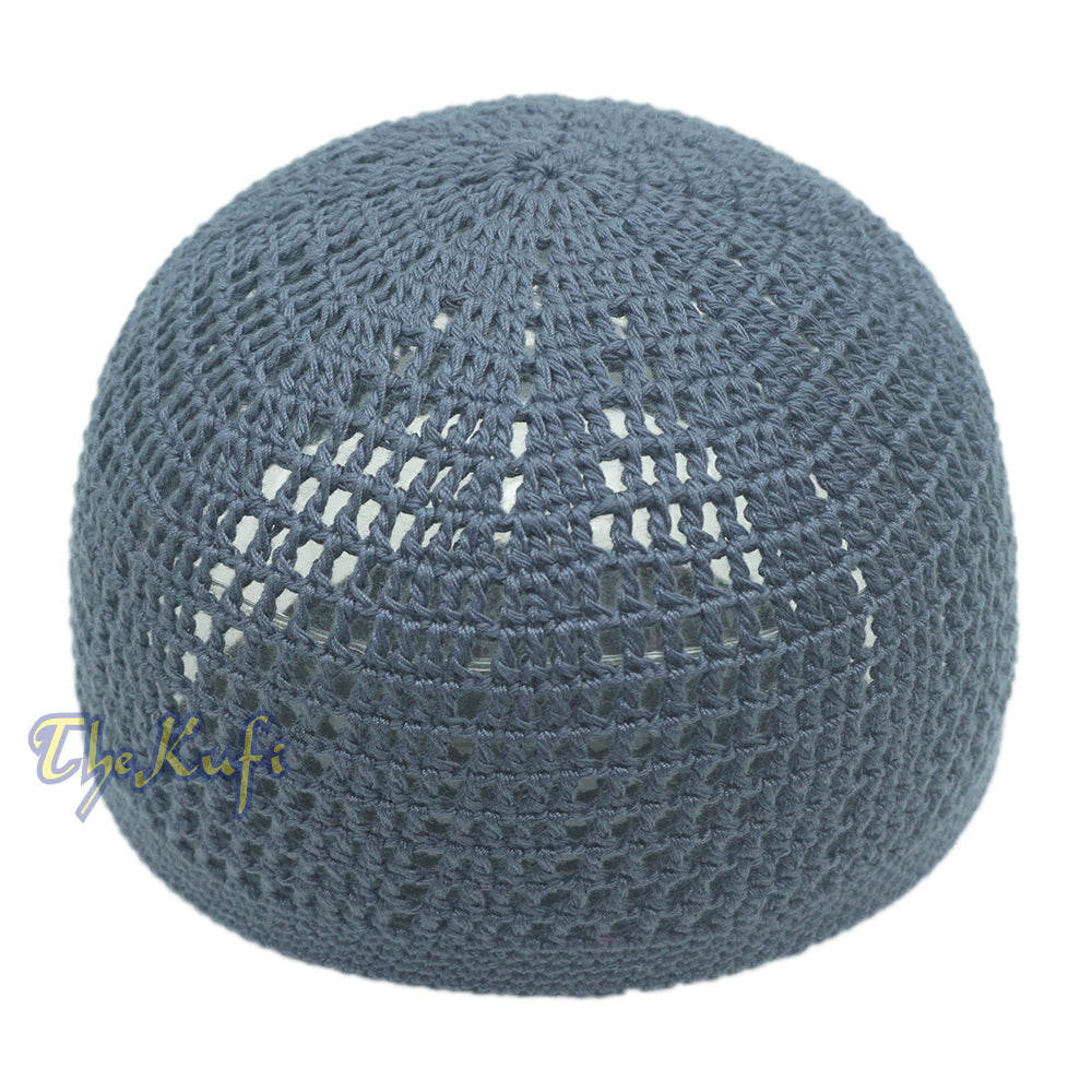 Dark Pigeon Blue Open-weave Design Cotton Skull Cap Kufi