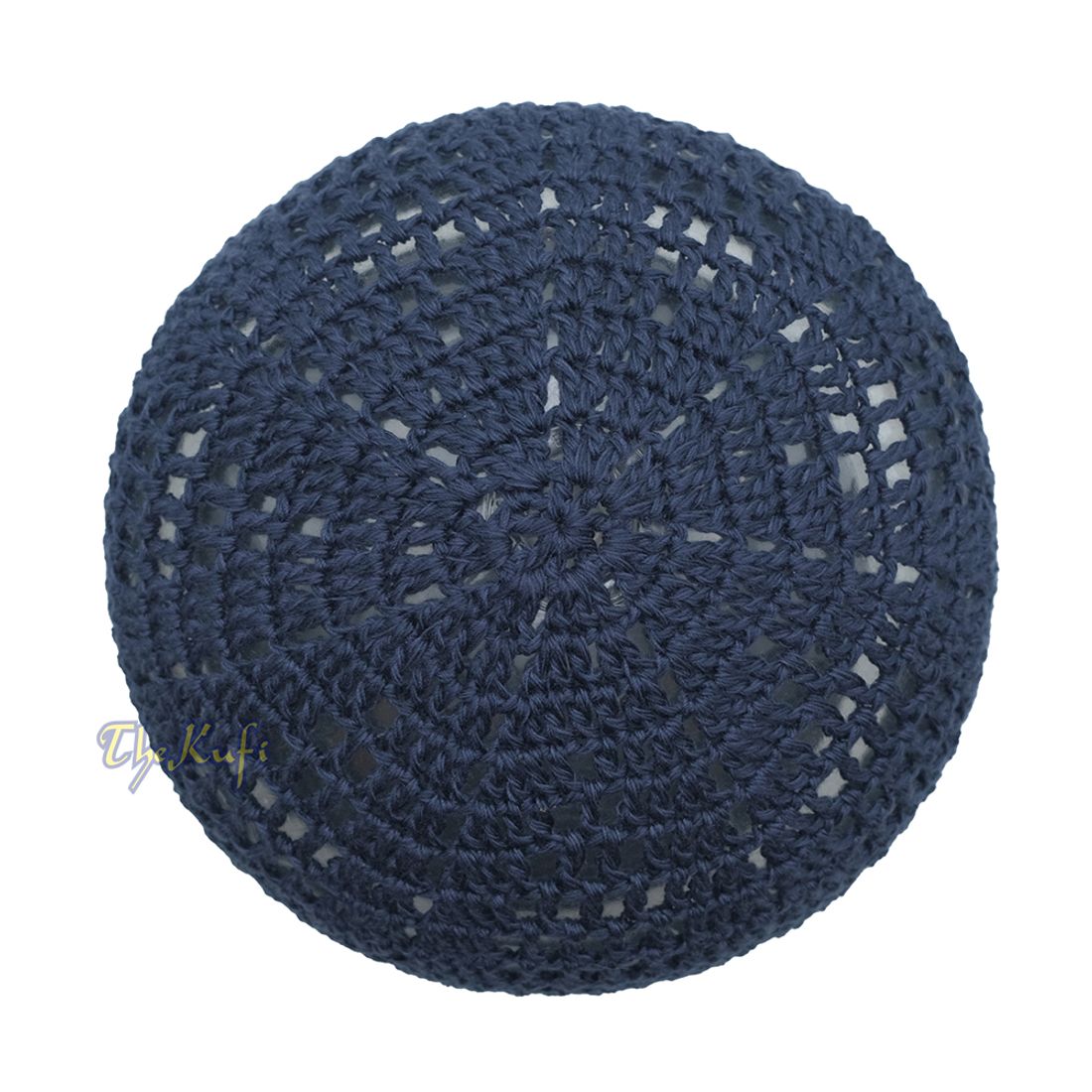 Skull Cap Kufi Cotton Dark Blue Open-weave Design Crochet Knit Head Cover