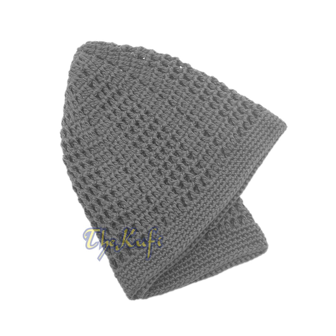 Skull Cap Kufi Cotton Dark Gray Tight & Loose Weave Design Crochet Knit Head Cover