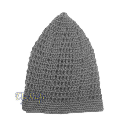 Skull Cap Kufi Cotton Dark Gray Tight & Loose Weave Design Crochet Knit Head Cover