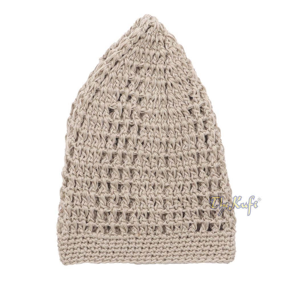 Skull Cap Kufi Cotton Light Brown Tight & Loose Weave Design Crochet Knit Head Cover