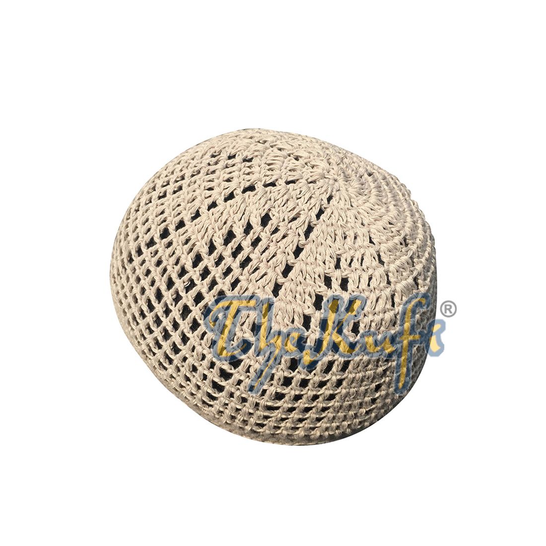 Skull Cap Kufi Cotton Light Brown Tight & Loose Weave Design Crochet Knit Head Cover