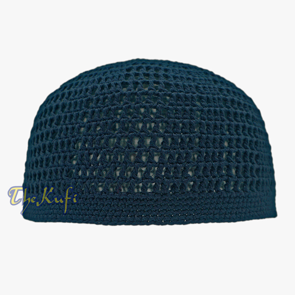 Dark Navy Blue Cotton Open-weave Design Crochet Knit Head Cover Kufi Skull Cap