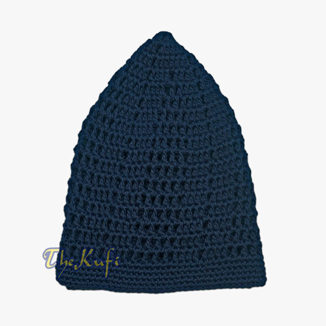 Dark Navy Blue Cotton Open-weave Design Crochet Knit Head Cover Kufi Skull Cap