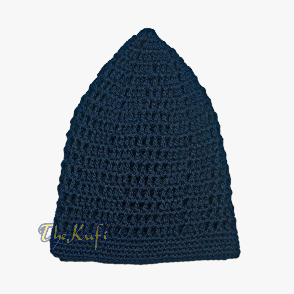 Dark Navy Blue Cotton Open-Weave Design Crochet Knit Head Cover Kufi Skull Cap