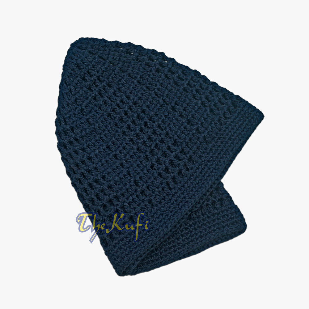 Dark Navy Blue Cotton Open-weave Design Crochet Knit Head Cover Kufi Skull Cap