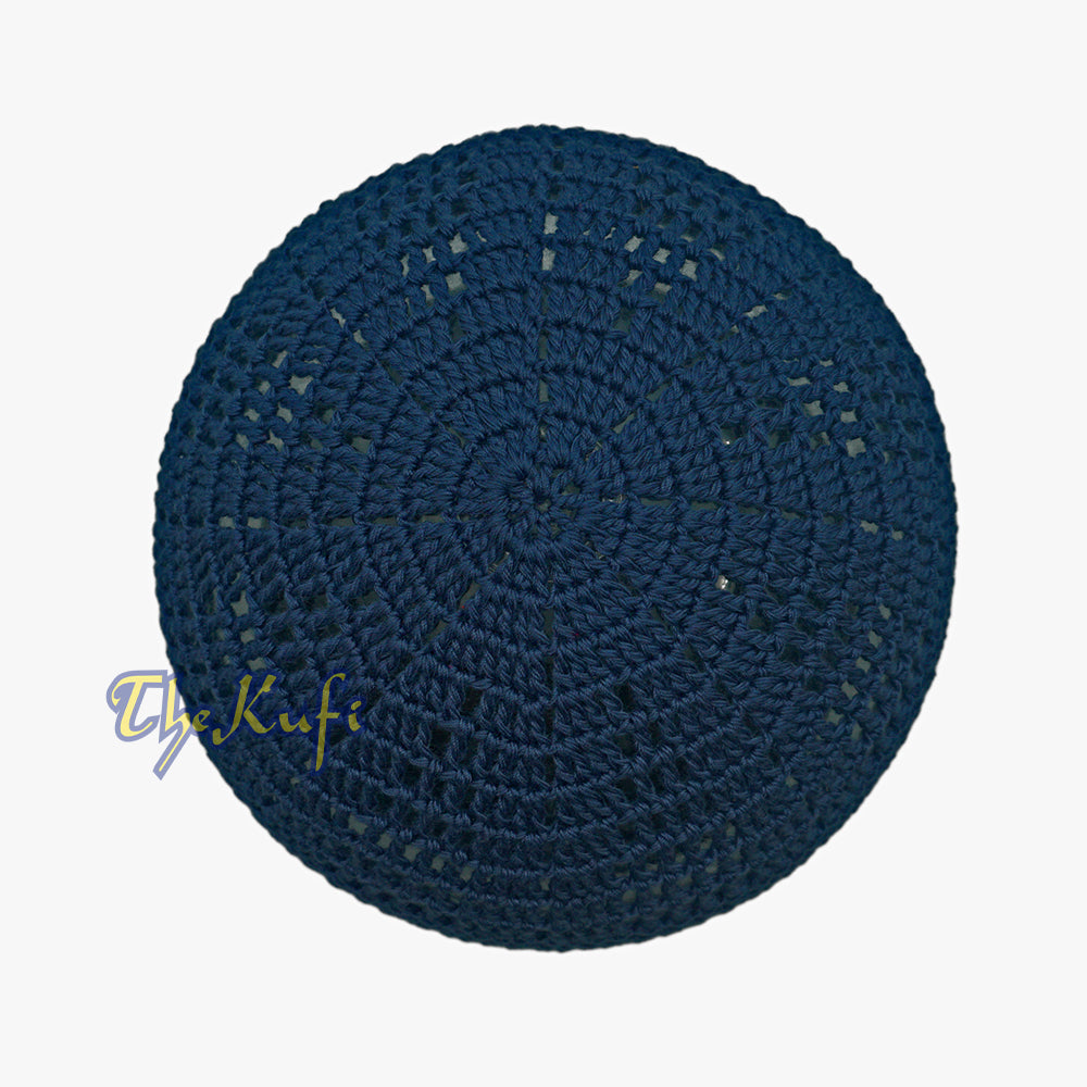 Dark Navy Blue Cotton Open-weave Design Crochet Knit Head Cover Kufi Skull Cap