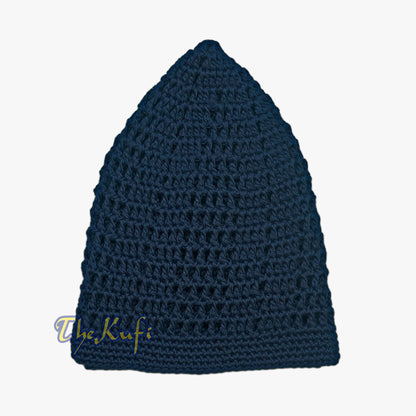 Penutup Kepala Rajut Rajutan Desain Tenunan Terbuka Katun Biru Navy Tua Topi Tengkorak Kufi