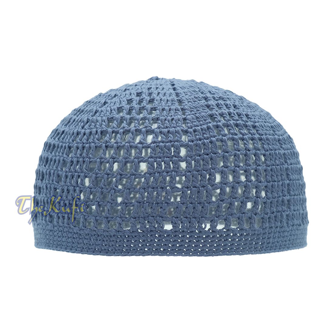 Cotton Pigeon Blue Tight & Loose Weave Design Crochet Knit Head Cover Kufi