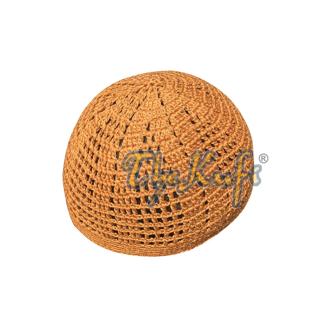 Skull Cap Kufi Cotton Rust Brown Tight & Loose Weave Design Crochet Knit Head Cover