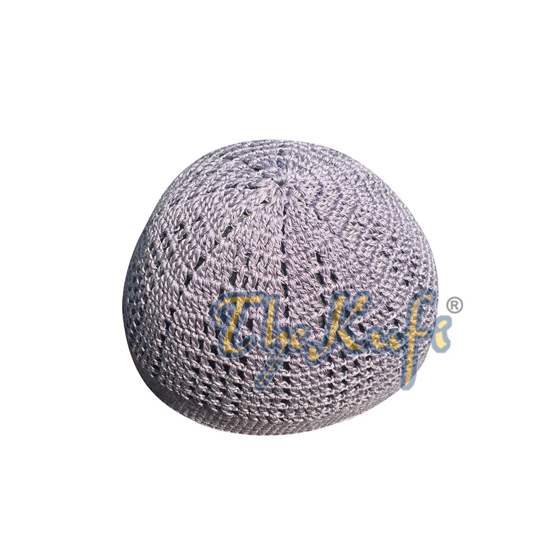 Skull Cap Kufi Cotton Blue Gray Tight & Loose Weave Design Crochet Knit Head Cover