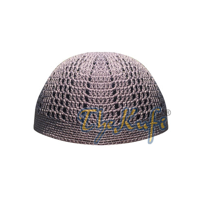 Skull Cap Kufi Cotton Blue Gray Tight & Loose Weave Design Crochet Knit Head Cover