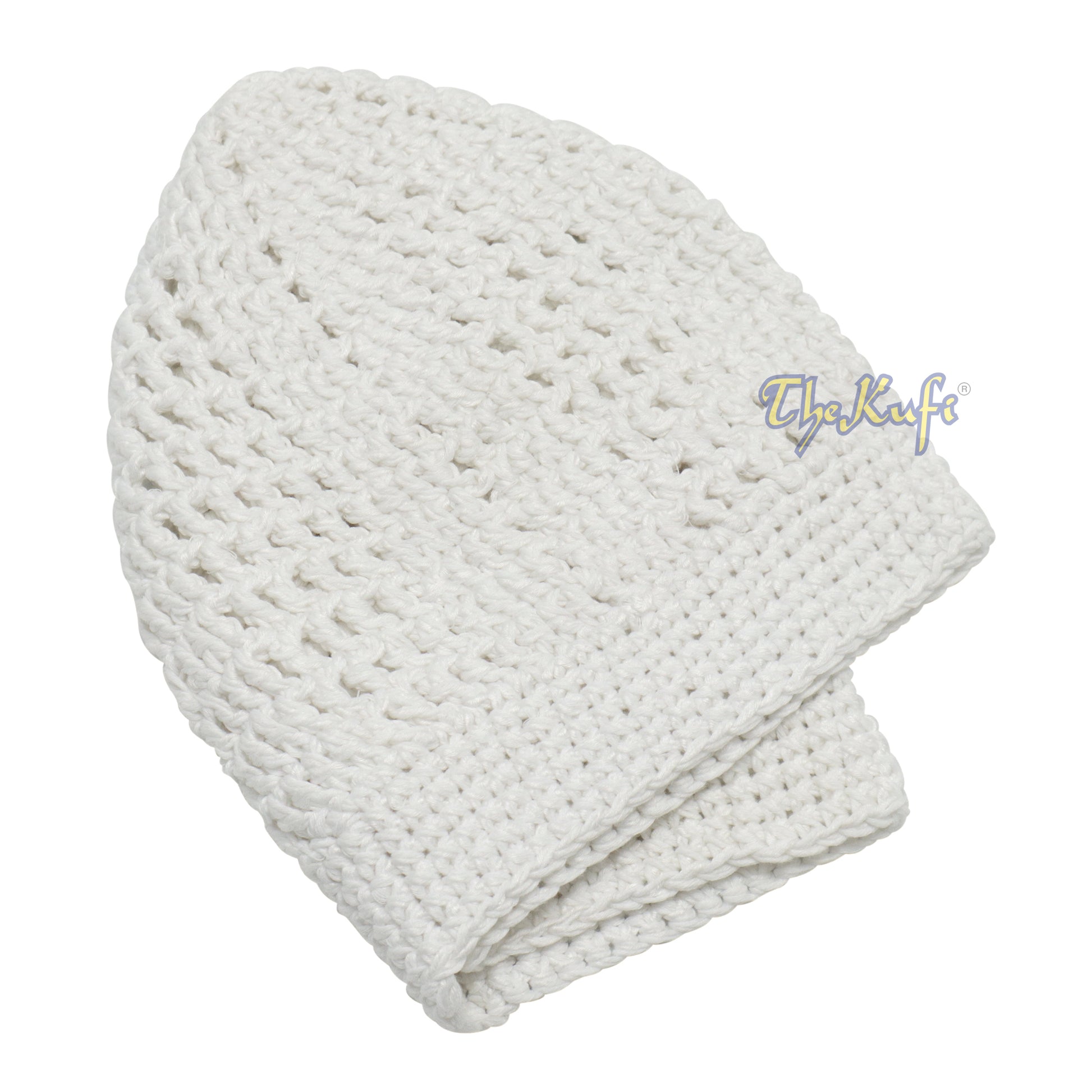 Buy 1 Get 1 Free! White Kufi Tight & Loose Weave Design Crochet Knit Cap