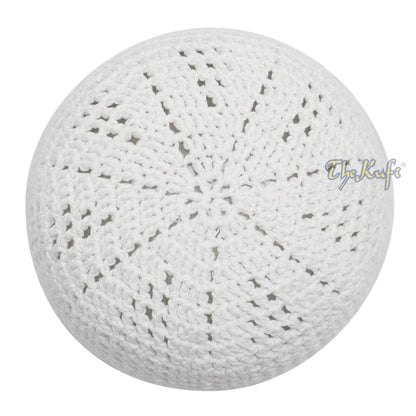 White Kufi Tight & Loose Weave Design Crochet Knit Cap