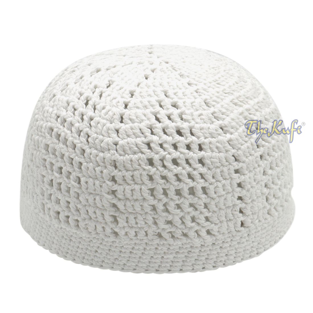 White kufi Tight & Loose Weave Design Crochet Knit Cap