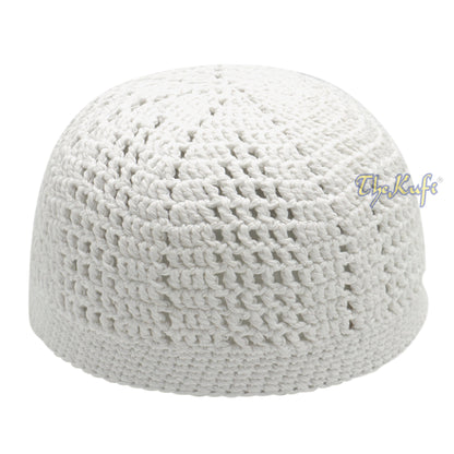 White Kufi Tight & Loose Weave Design Crochet Knit Cap