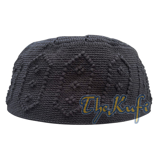 Hand-Crocheted Black Knot Design Yemeni Habaib Kufi