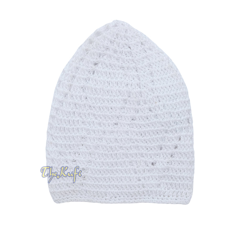 White Hand-Crochet Sanaa Open Weave Double Diamond Design Kufi Cap