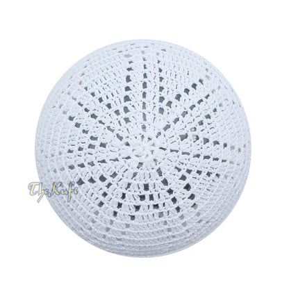 White Hand-Crochet Sanaa Open Weave Double Diamond Design Kufi Cap