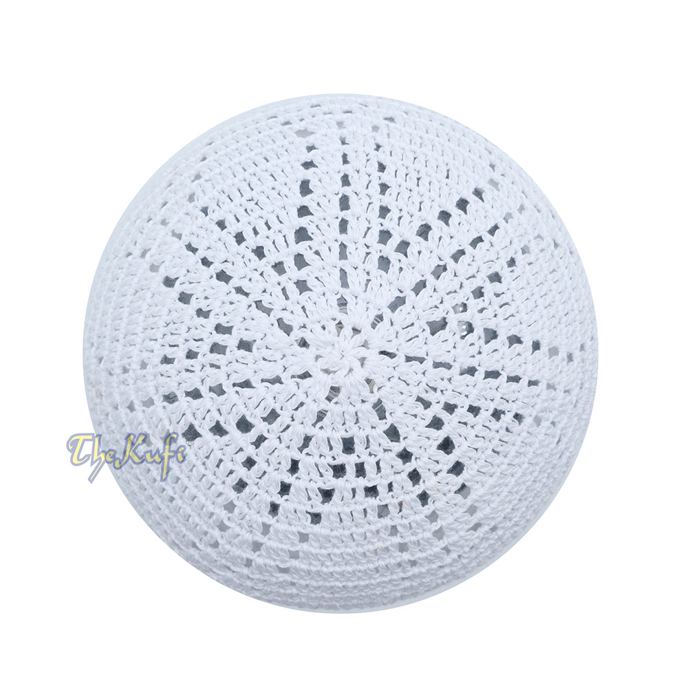 Topi Kufi Desain Berlian Ganda Tenun Terbuka Sanaa Rajutan Tangan Putih