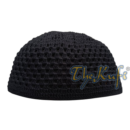 Black Comfortable Hand Crochet Cotton Open Weave Kufi Hat