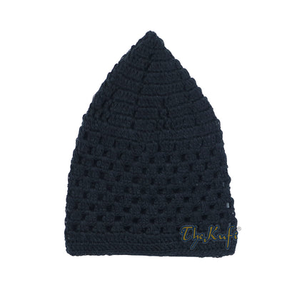 Black Comfortable Hand Crochet Cotton Open Weave Kufi Hat