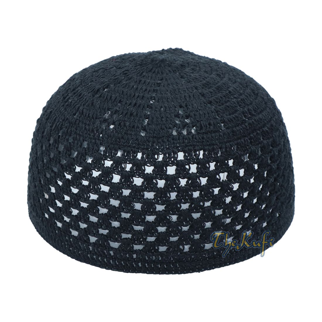 Black Comfortable Hand crochet Cotton Open Weave Kufi Hat