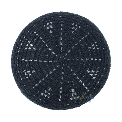 Black Comfortable Hand Crochet Cotton Open Weave Kufi Hat