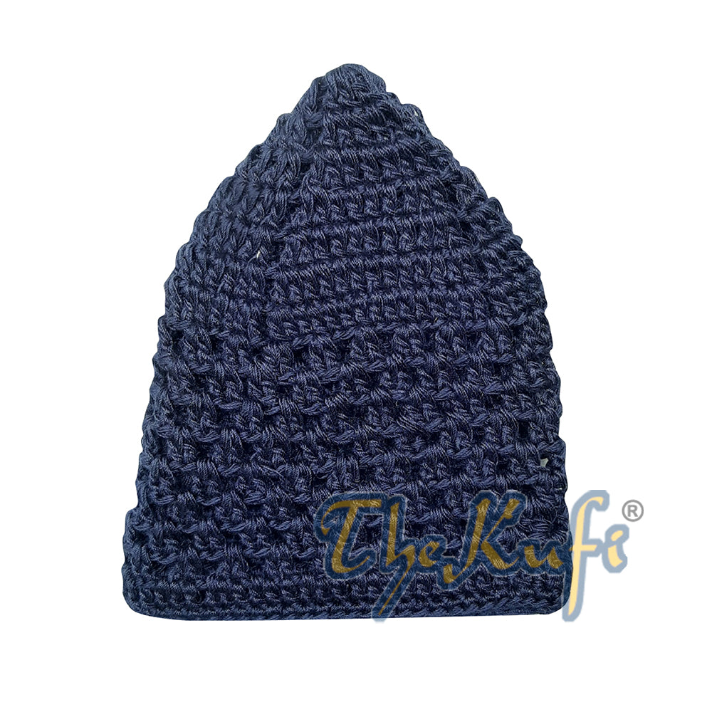 Topi Tengkorak Biru Tua Katun Rajutan Tangan Penutup Kepala Nyaman Kufi