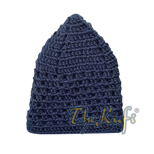 Topi Tengkorak Biru Tua Katun Rajutan Tangan Penutup Kepala Nyaman Kufi