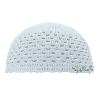 White Cotton Mix Crochet Comfortable Prayer Cap Open Weave Design