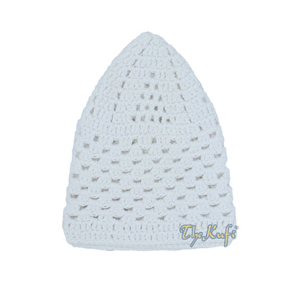 White Cotton Mix Crochet Comfortable Prayer Cap Open Weave Design