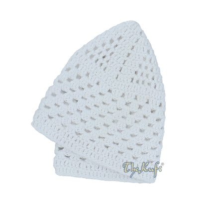 White Cotton Mix Crochet Comfortable Prayer Cap Open Weave Design