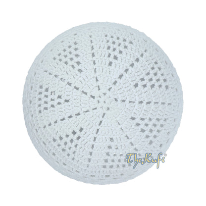 White Cotton Mix Crochet Comfortable Prayer Cap Open Weave Design