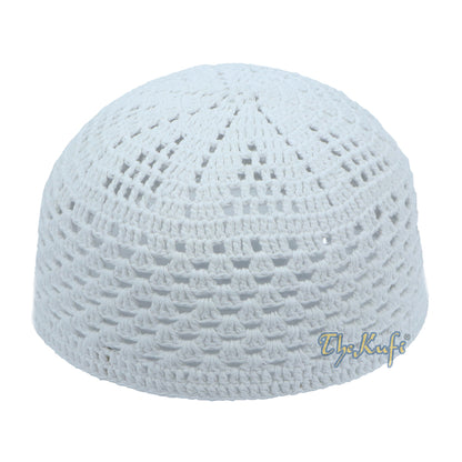 White Cotton Mix Crochet Comfortable Prayer Cap Open Weave Design