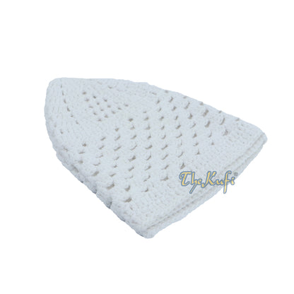 White Cotton Mix Crochet Comfortable Prayer Cap Open Weave Design