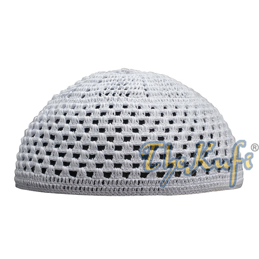 Cotton Crochet Bright-White Skull Cap Open-Weave Style Kufi