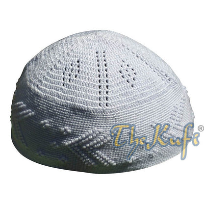 White Cotton Hand-Crochet with Arrow Design Large Kufi