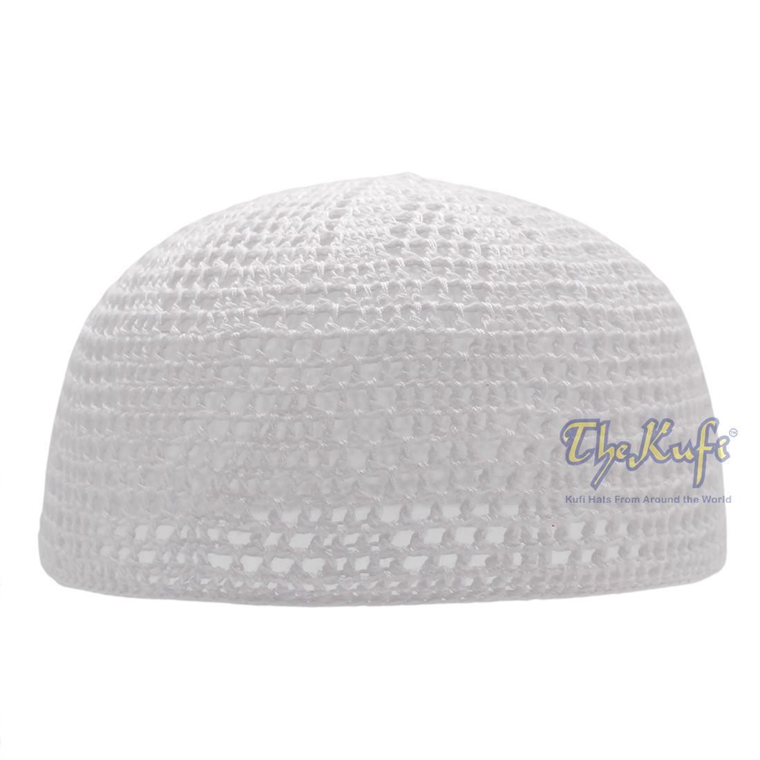 Hand-crochet White Sana Open Weave Kufis Prayer Cap Hat