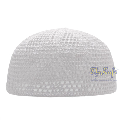 Hand-Crochet White Sana Open Weave Kufis Prayer Cap Hat