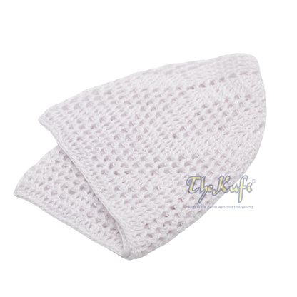 Hand-Crochet White Sana Open Weave Kufis Prayer Cap Hat