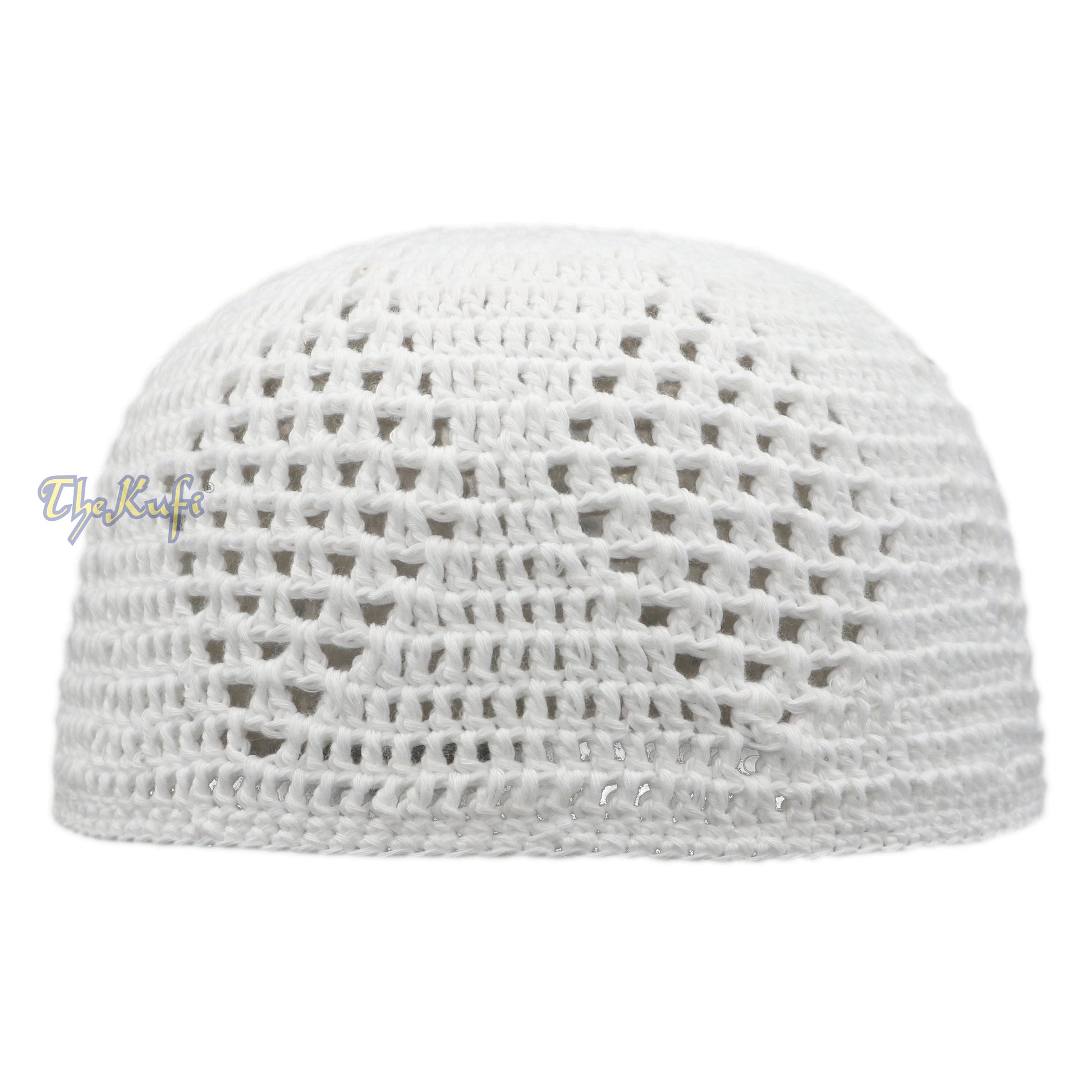 Hand-Crochet White Diamond Open Weave Kufis Prayer Cap Hat