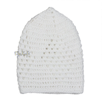 Hand-Crochet White Diamond Open Weave Kufis Prayer Cap Hat