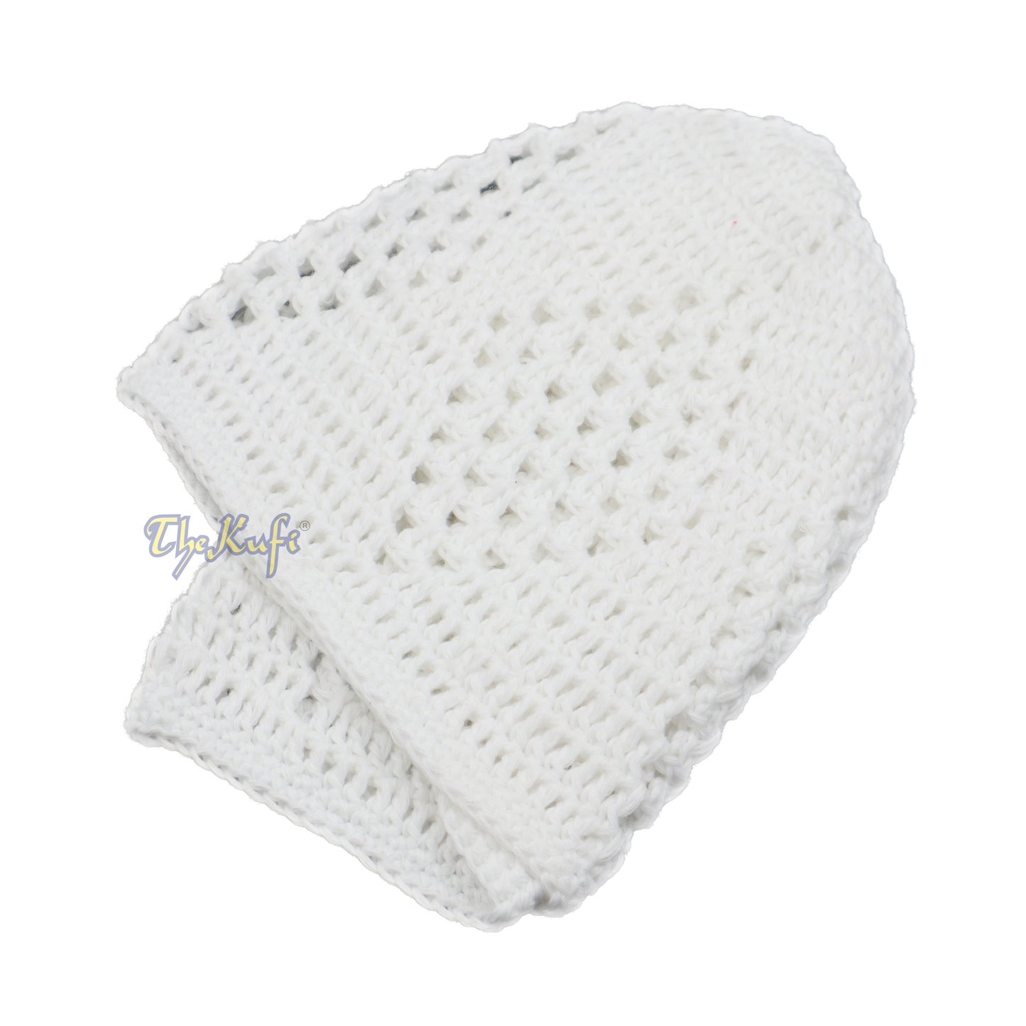 Hand-Crochet White Diamond Open Weave Kufis Prayer Cap Hat