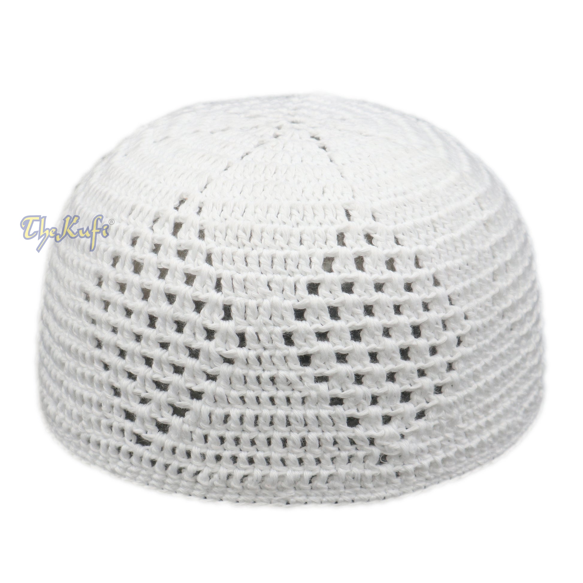 Hand-Crochet White Diamond Open Weave Kufis Prayer Cap Hat