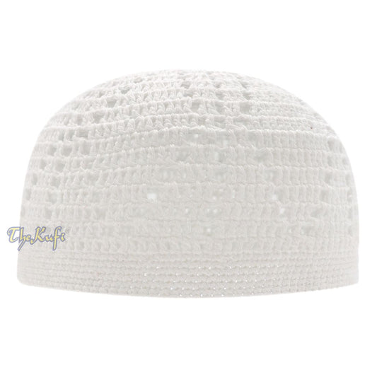 Hand-Crocheted Kufi Thick Hat Open-Weave Elongated Diamond Design