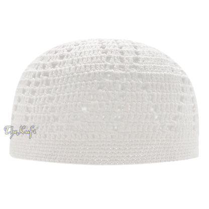 Hand-Crocheted Kufi Thick Hat Open-Weave Elongated Diamond Design