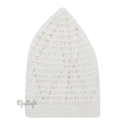 Hand-Crocheted Kufi Thick Hat Open-Weave Elongated Diamond Design