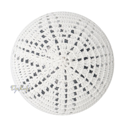 Hand-Crocheted Kufi Thick Hat Open-Weave Elongated Diamond Design