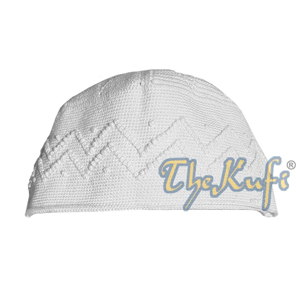 Handmade One-Size Cotton White Zigzag Knot Design Yemeni Habaib Kufi